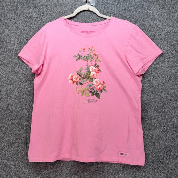 Life Is Good Tops - Life Is Good Tshirt Womens Large Pink Rose Flower Graphic Crusher Cotton Tee